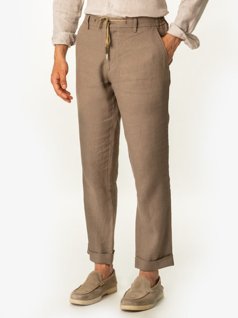 Pantaloni Casual Cu Snur Barbati Din In Natural 100% Bej De Vara BMan714 (5)