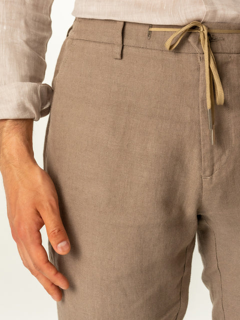 Pantaloni Casual Cu Snur Barbati Din In Natural 100% Bej De Vara BMan714 (2)