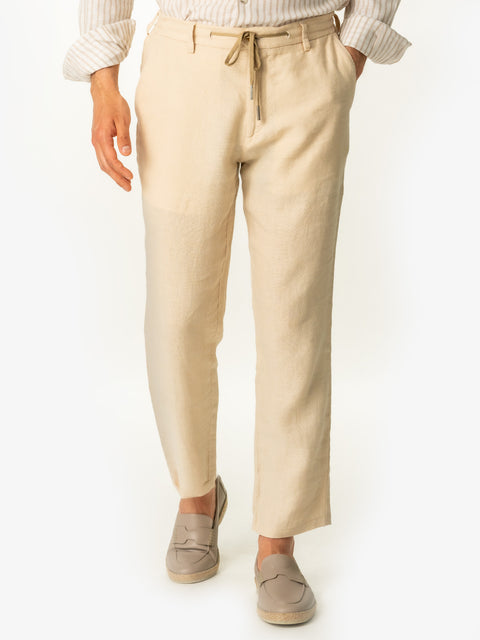Pantaloni Casual Cu Snur Barbati Din In Natural 100% Crem De Vara BMan714 (5)