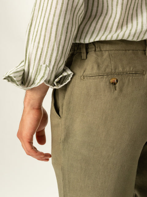 Pantaloni Casual Cu Snur Barbati Din In Natural 100% Verde Kaki De Vara BMan714 (9)