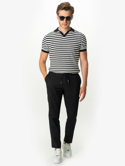 Pantaloni Flexo Cu Snur Barbati Negri Bumbac Natural Santanderia BMan713 (6)
