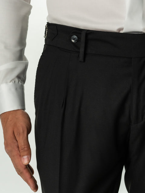 Pantaloni Eleganți Barbati Negri Cu Pens Design Gurkha Stofa Confort BMan703 (4)