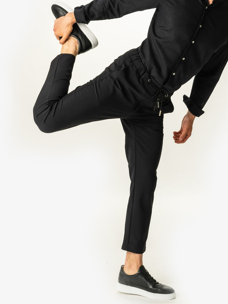 Pantaloni Flexo Cu Snur Barbati Negru Din Spandex Full Stretch BMan708 (9)