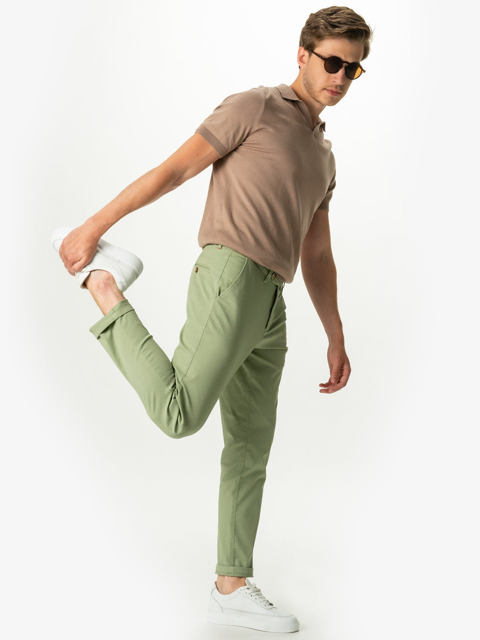 Pantaloni Casual Barbati Model Chinos Verde Lime Bumbac Natural Twill  BMan716 (3)