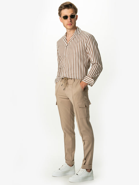 Pantaloni Bej Cargo Premium Barbati Flexo Cu Snur Din Stofa Elastica BMan715 (5)