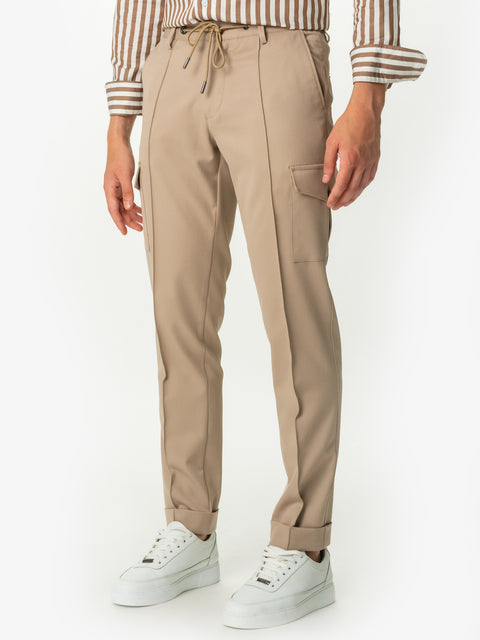 Pantaloni Bej Cargo Premium Barbati Flexo Cu Snur Din Stofa Elastica BMan715 (6)