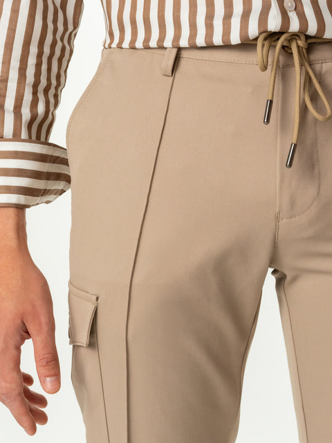 Pantaloni Bej Cargo Premium Barbati Flexo Cu Snur Din Stofa Elastica BMan715 (8)
