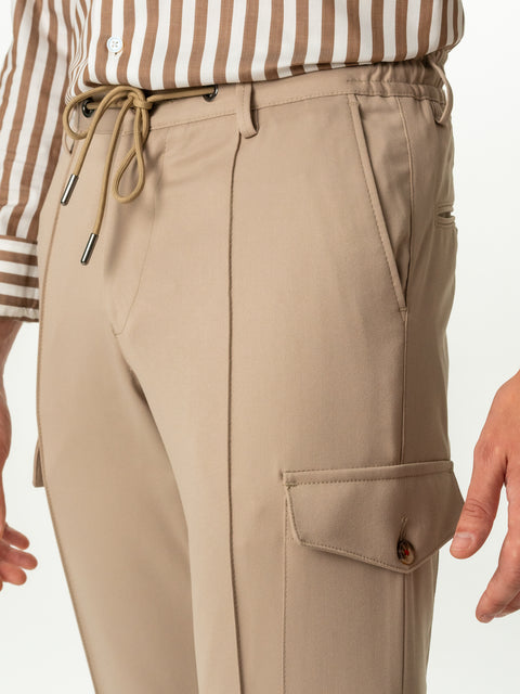 Pantaloni Bej Cargo Premium Barbati Flexo Cu Snur Din Stofa Elastica BMan715 (2)