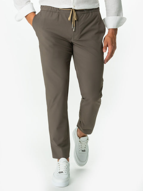 Pantaloni Flexo Barbati Cu Snur In Talie Bej Cappuccino BMan717 (1)