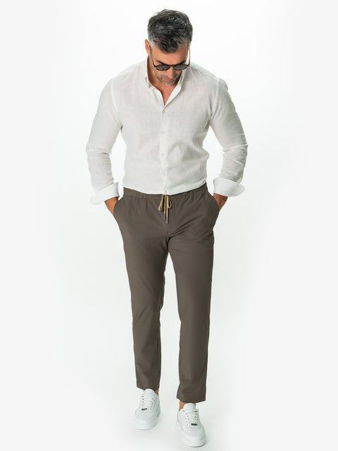 Pantaloni Flexo Barbati Cu Snur In Talie Bej Cappuccino BMan717 (5)