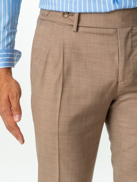 Pantaloni Cu Pense Gurkha Barbati Bej Texturat Stofa Confort BMan703 (6)