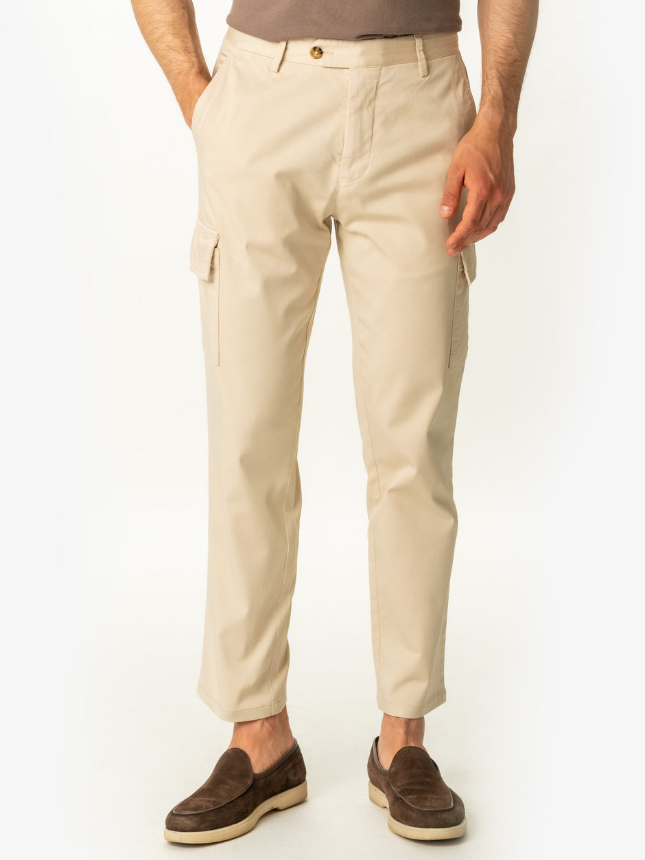 Pantaloni Cargo Barbati Crem Din 100% Bumbac Natural Santanderia BMan711 (5)