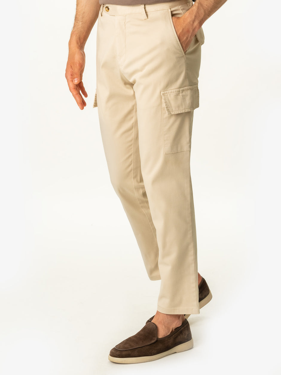 Pantaloni Cargo Barbati Crem Din 100% Bumbac Natural Santanderia BMan711 (1)