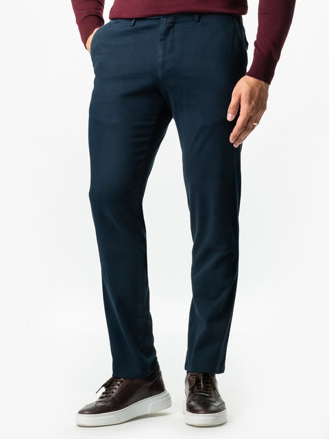 Pantaloni Casual Barbati Albastru Inchis Bumbac Natural Toamna & Iarna Design Chinos BMan521