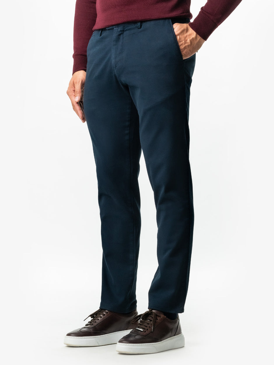 Pantaloni Casual Barbati Albastru Inchis Bumbac Natural Toamna & Iarna Design Chinos BMan521 (6)