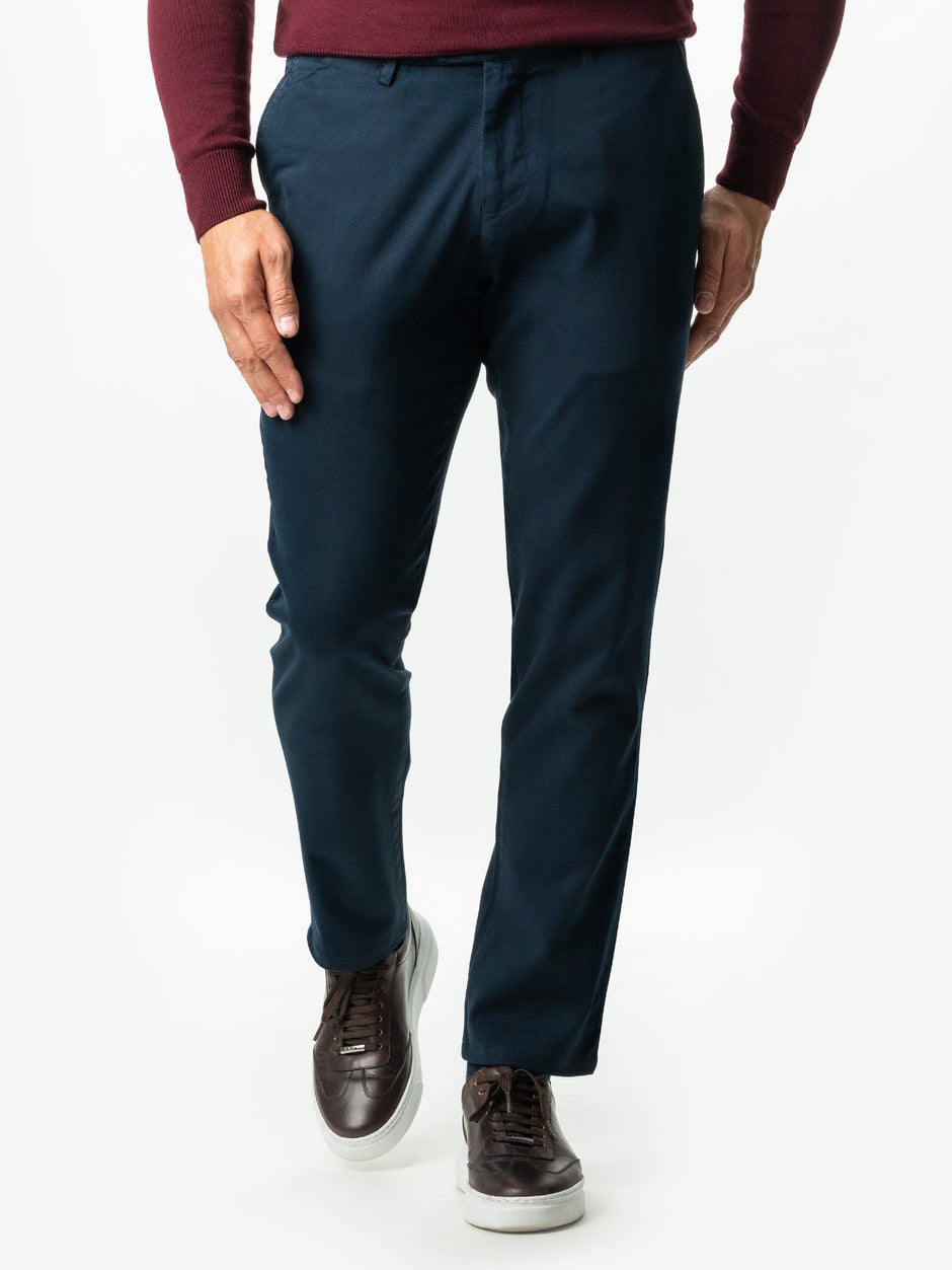 Pantaloni Casual Barbati Albastru Inchis Bumbac Natural Toamna & Iarna Design Chinos BMan521 (3)