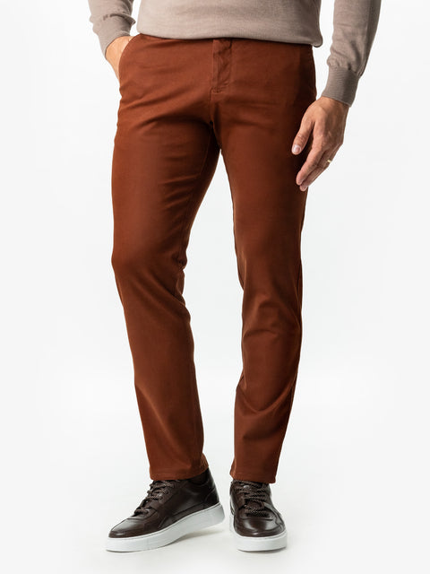 Pantaloni Casual Barbati Caramiziu Bumbac Natural Toamna & Iarna Design Chinos BMan521