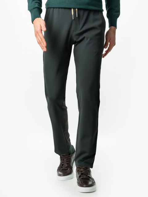 Pantaloni Casual Premium City Flexo Cu Snur Barbati Verde Inchis Spandex Milano BMan720 (7)