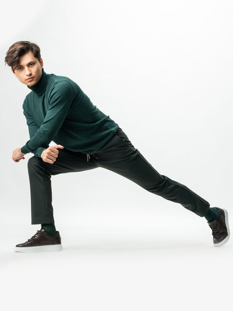 Pantaloni Casual Premium City Flexo Cu Snur Barbati Verde Inchis Spandex Milano BMan720 (4)