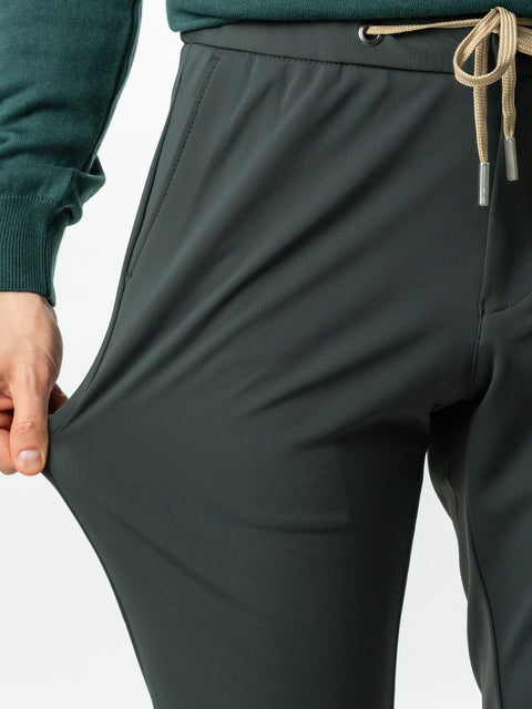 Pantaloni Casual Premium City Flexo Cu Snur Barbati Verde Inchis Spandex Milano BMan720 (6)