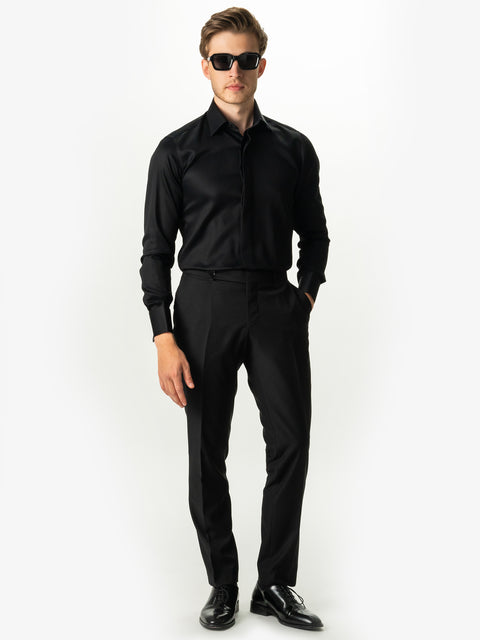 Pantaloni Negri Eleganți Barbati Din Stofa Elastică Evenimente Formale BMan700 (3)