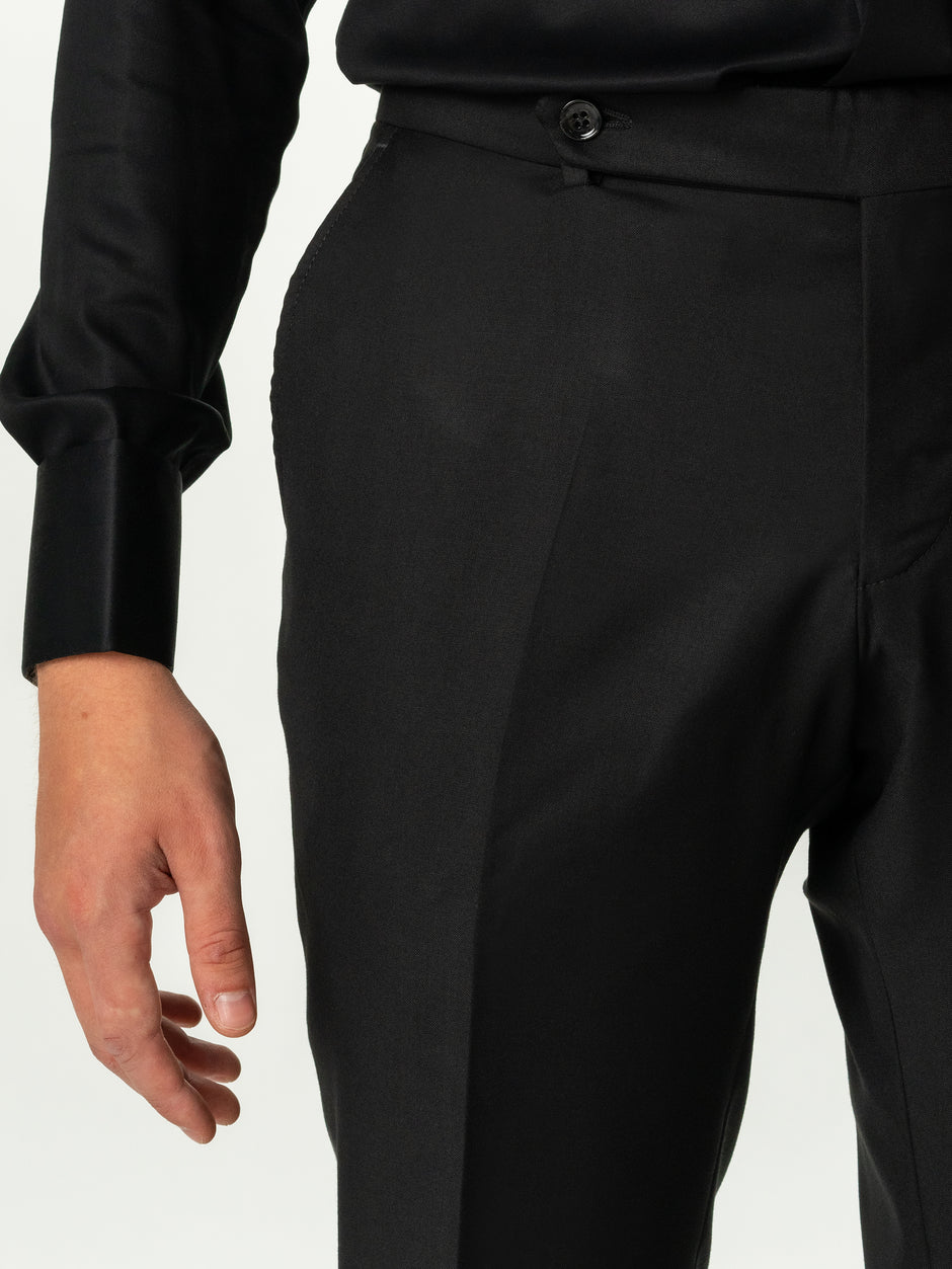 Pantaloni Negri Eleganți Barbati Din Stofa De Lana Sarto All Season BMan700 (2)