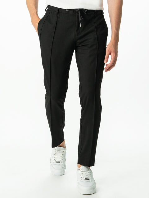 Pantaloni Casual Bărbați Flexo Negri Cu Siret Talie Elastică BMan709 (5)