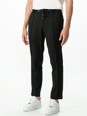 Pantaloni Casual Bărbați Flexo Negri Cu Siret Talie Elastică BMan709