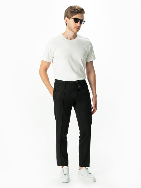 Pantaloni Casual Bărbați Flexo Negri Cu Siret Talie Elastică BMan709 (3)