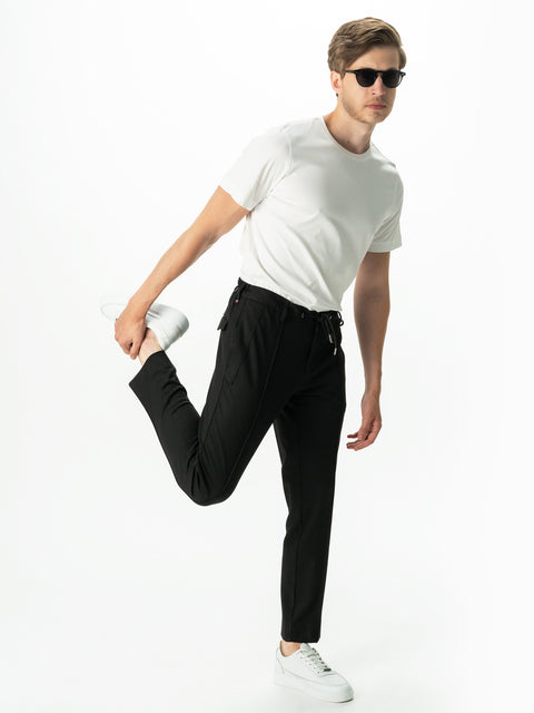 Pantaloni Casual Bărbați Flexo Negri Cu Siret Talie Elastică BMan709 (4)