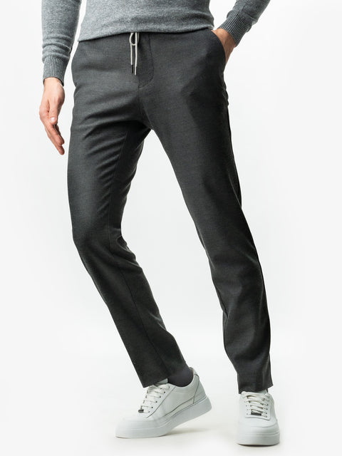 Pantaloni Barbati Casual & Weekend Gri Inchis Flexo Cu Snur In Talie Sezon Toamna & Iarna BMan0004