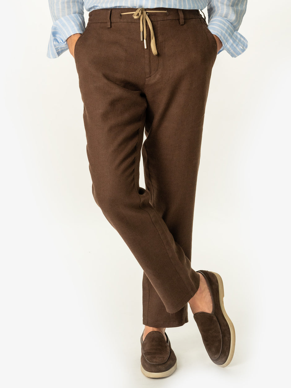 Pantaloni Casual Cu Snur In Talie Vara Barbati In Natural Maro Cafeniu BMan714 (1)