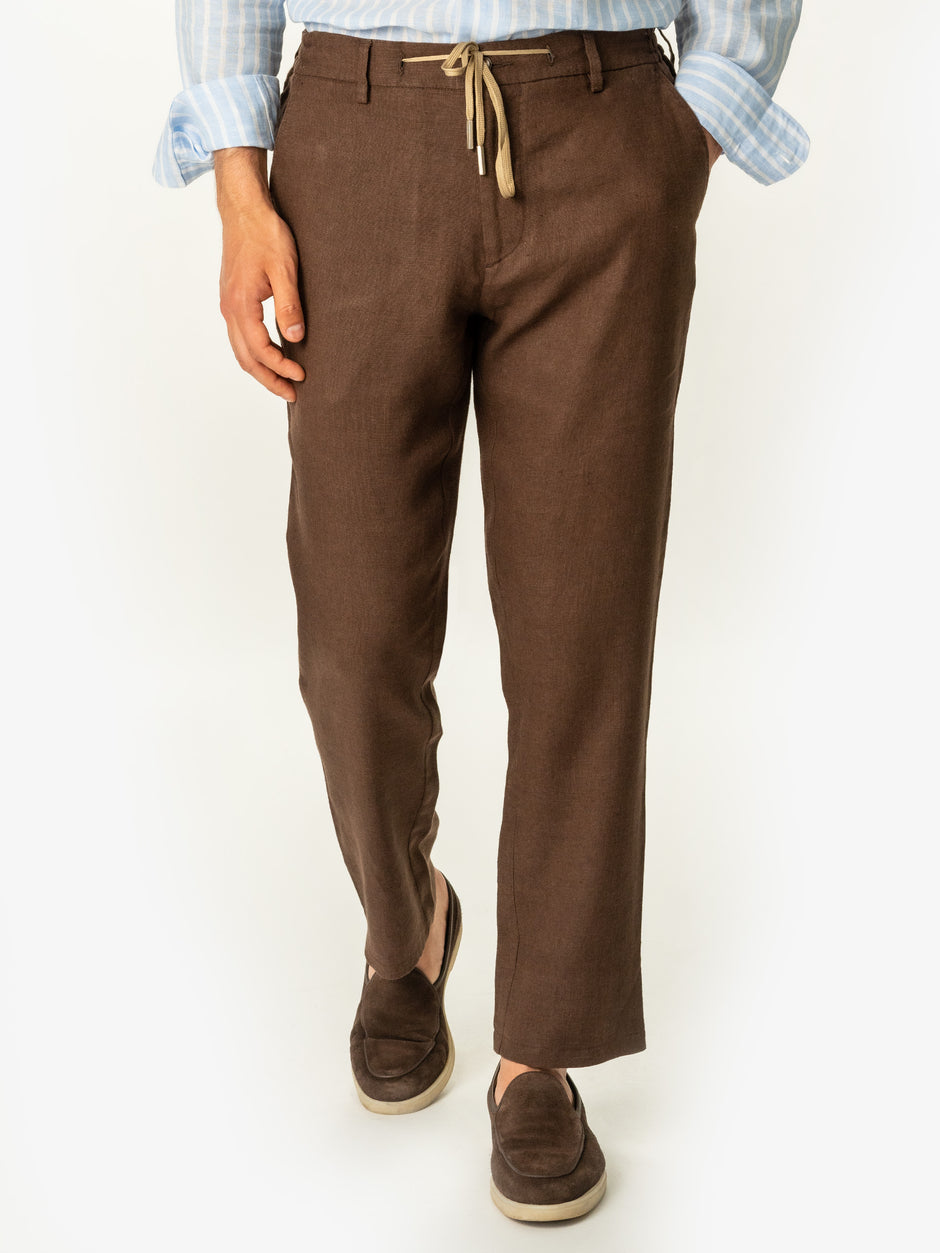 Pantaloni Casual Cu Snur In Talie Vara Barbati In Natural Maro Cafeniu BMan714 (5)