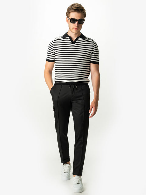 Pantaloni Negri Cargo Premium Barbati Flexo Cu Snur Din Stofa Confort BMan715 (4)