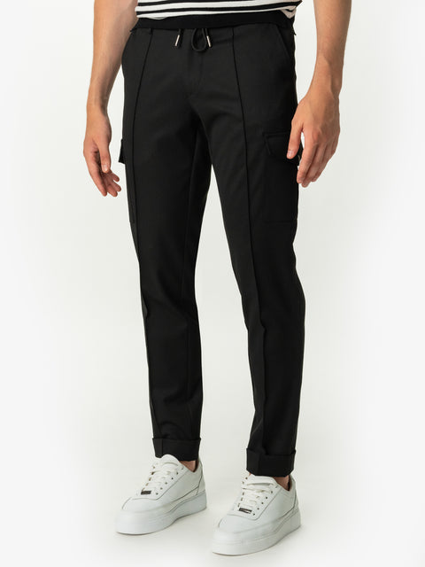Pantaloni Negri Cargo Premium Barbati Flexo Cu Snur Din Stofa Confort BMan715 (6)