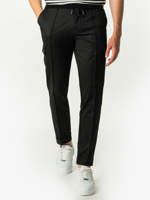 Pantaloni Negri Cargo Premium Barbati Flexo Cu Snur Din Stofa Confort BMan715