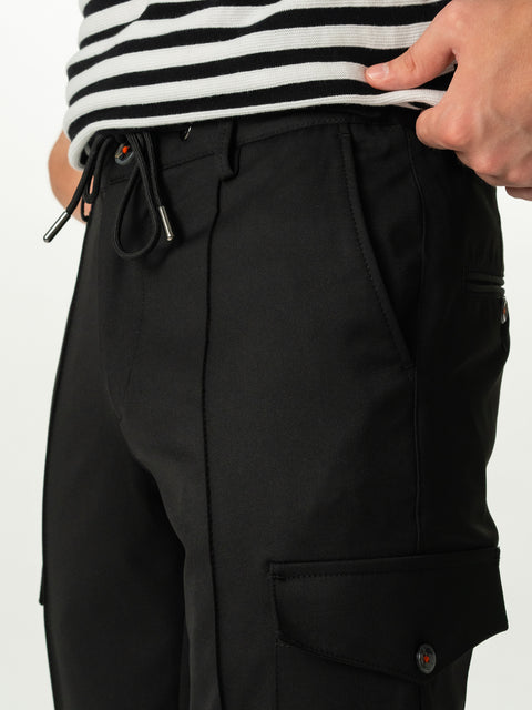Pantaloni Negri Cargo Premium Barbati Flexo Cu Snur Din Stofa Confort BMan715 (5)