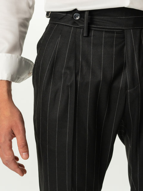 Pantaloni Barbati Design Gurkha Negru Cu Dungi Fine Albe Smart Casual BMan701 (4)
