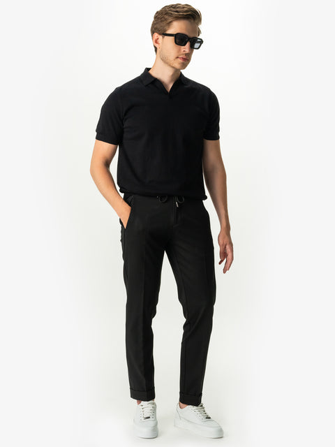 Pantaloni Premium Negri Cu Snur Barbati City Flexo BMan712 (4)