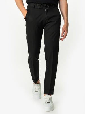 Pantaloni Premium Negri Cu Snur Barbati City Flexo BMan712