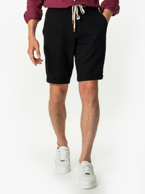 Pantaloni Scurti De In Natural Elastici Negru Barbati Vara BMan173