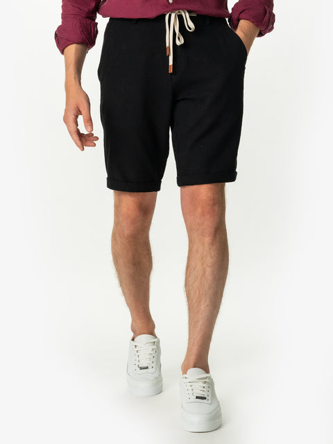 Pantaloni Scurti De In Natural Elastici Negru Barbati Vara BMan173 (1)