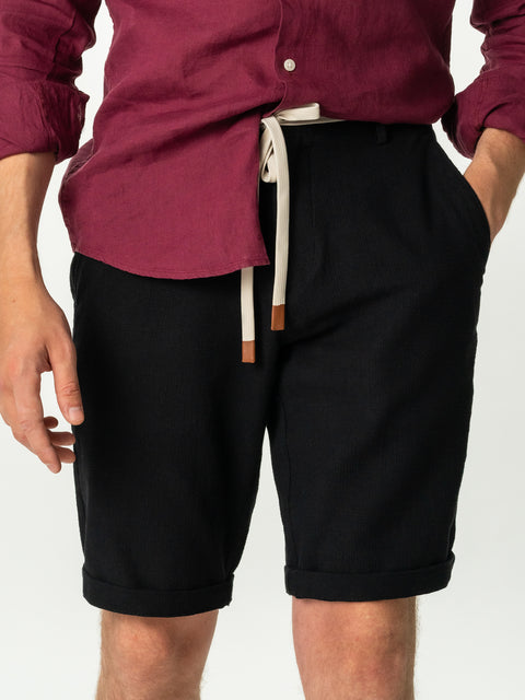 Pantaloni Scurti De In Natural Elastici Negru Barbati Vara BMan173 (5)