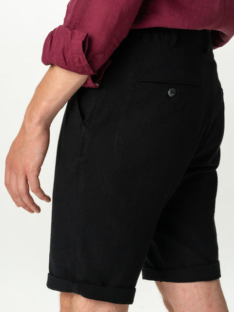 Pantaloni Scurti De In Natural Elastici Negru Barbati Vara BMan173 (4)