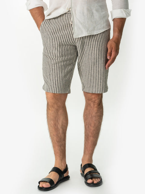 Pantaloni Scurti Negri In Dungi Barbati 100% In Natural BMan170 (1)