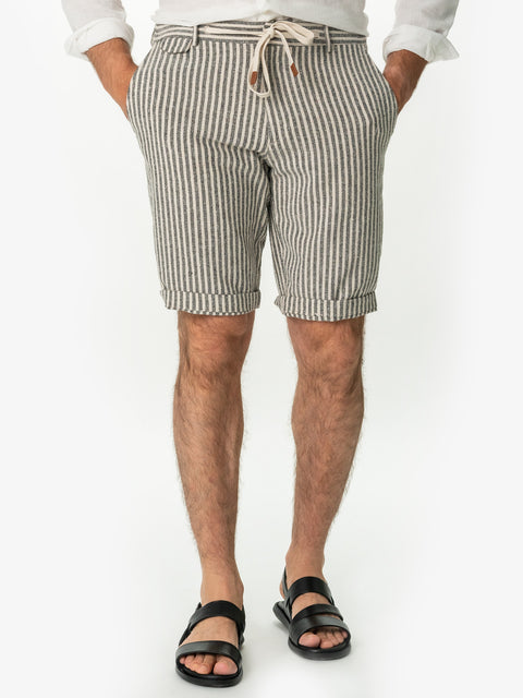 Pantaloni Scurti Negri In Dungi Barbati 100% In Natural BMan170 (5)