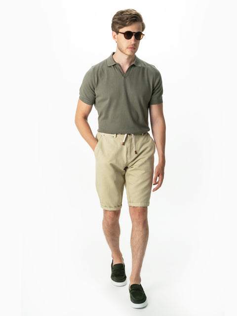 Pantaloni Barbati Scurti Cu Siret Vara Bej Din 100% Bumbac BMan174 (3)