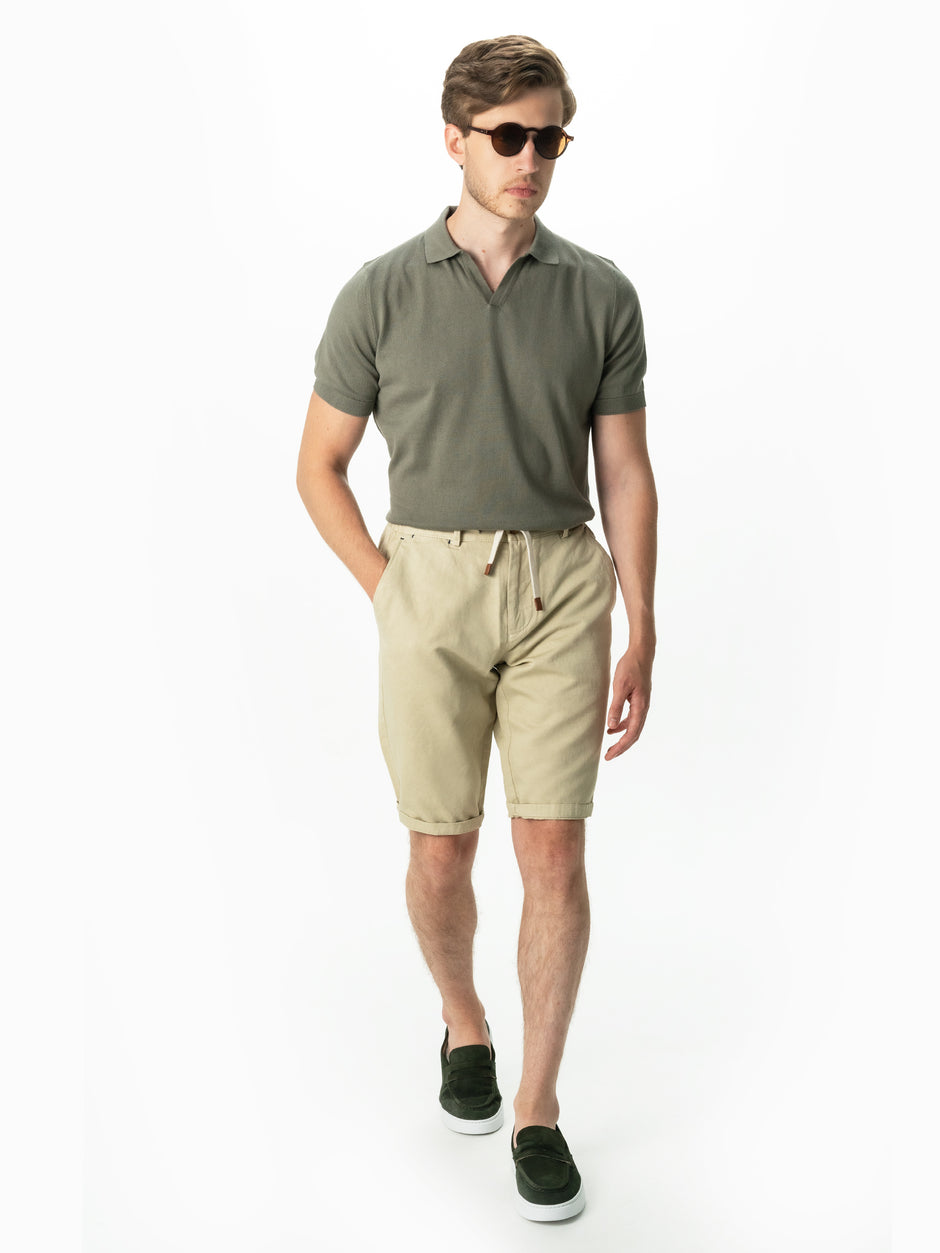 Pantaloni Barbati Scurti Cu Siret Vara Bej Din 100% Bumbac BMan174 (3)