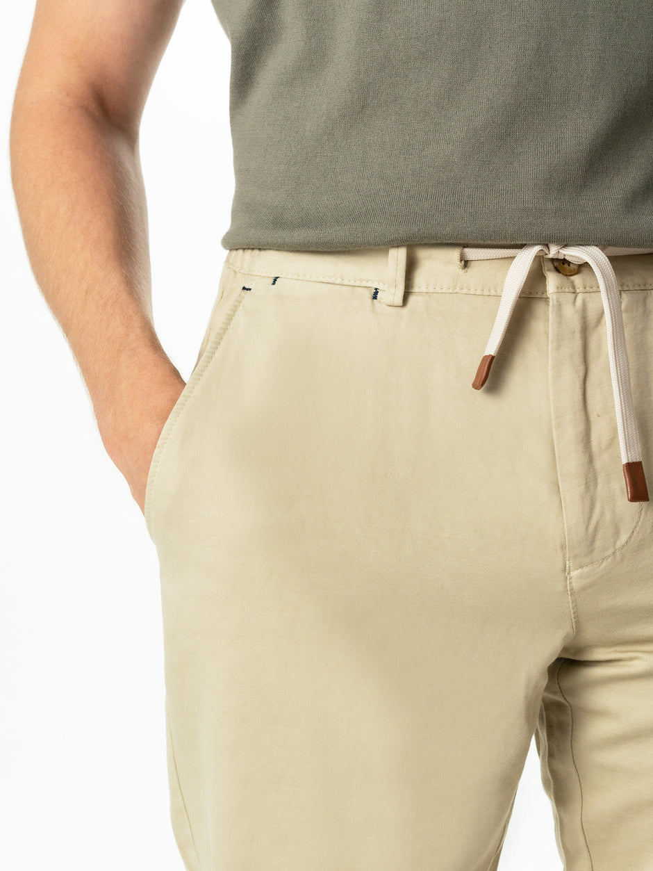 Pantaloni Barbati Scurti Cu Siret Vara Bej Din 100% Bumbac BMan174 (2)