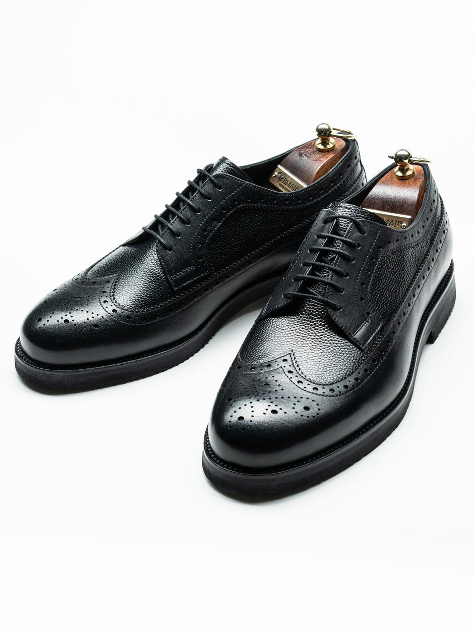 Pantofi Negri Barbati Eleganti & Business All Season Design Derby Brogue 100% Piele Naturala BMan0410 (2)